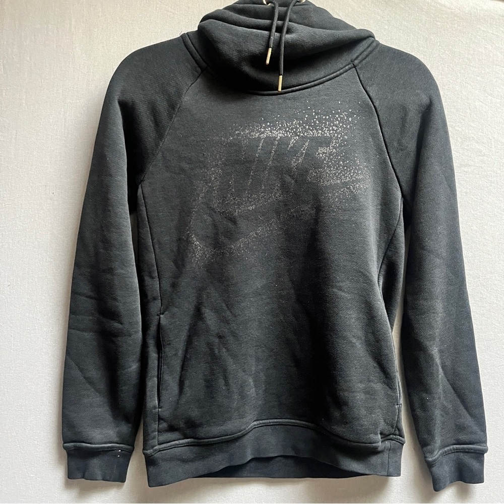 Nike Black Cowl Neck Graphic Logo Pullover Hoodie Women's Size XS